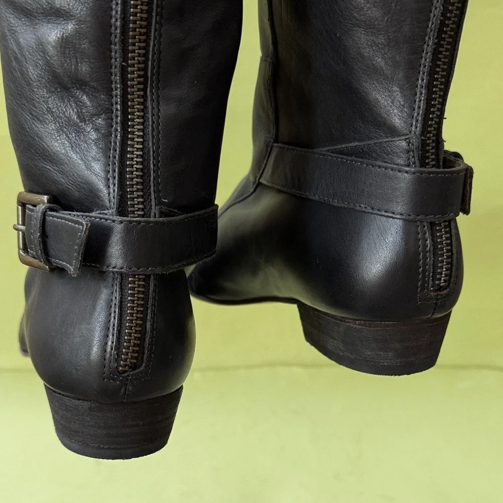 New Vintage Joie Black All Leather Over the Knee Boots with Buckles